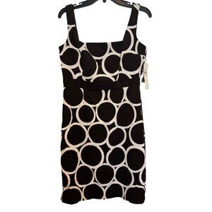 London Times Sleeveless Circle Print Dress Women Size 10 Brown/White Sheath Grap